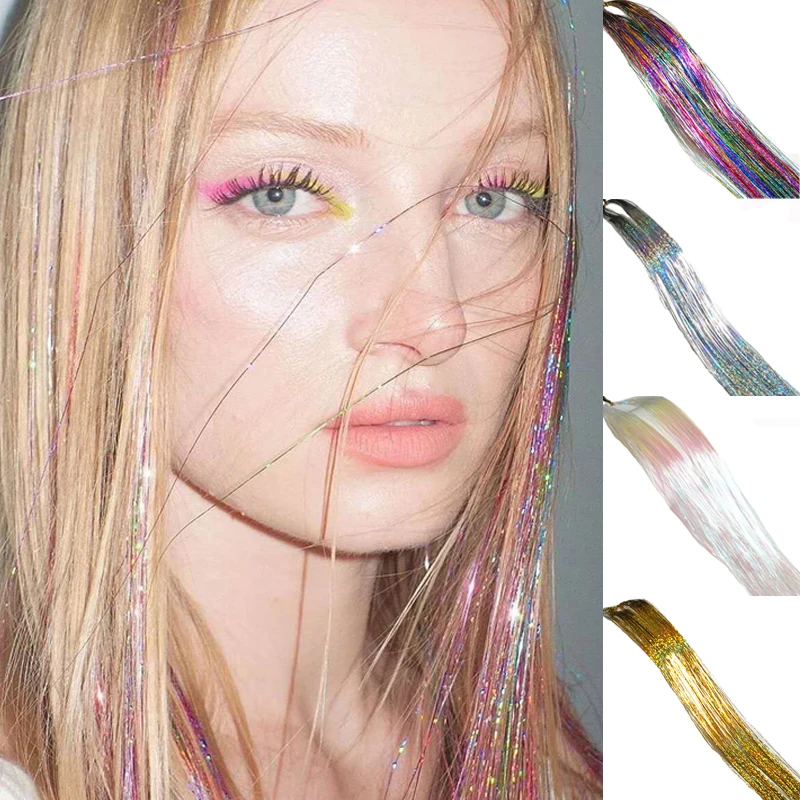 Extensões de cabelo Sintético Kit de Fios de Cabelo Brilhantes para Enfeite – 150 Mechas Sintéticas, 20 Cores, com Ferramenta, 120 cm, Ideal para Festas e Cosplay | Loja dos Cabelos