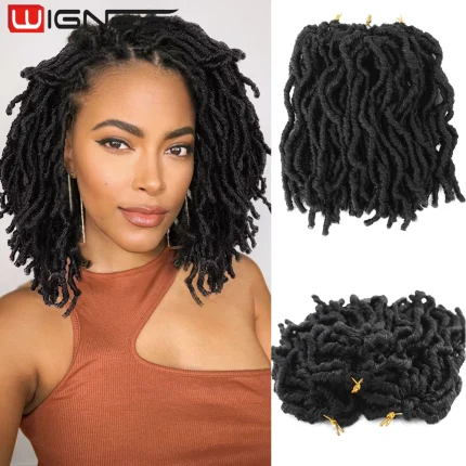 Extensões de cabelo Sintético Extensão de Cabelo Sintético Curto 8 Polegadas – Dreadlocks em Crochê, Preto ou Borgonha, Fibra Resistente ao Calor | Loja dos Cabelos