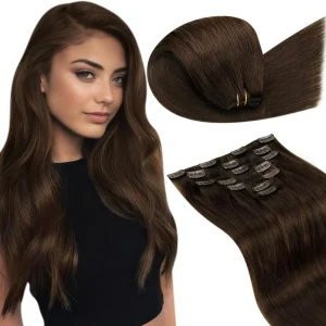 Extensões de cabelo Natural Extensão de Cabelo Humano Remy Liso com Presilha Laavoo – Cabelo Brasileiro Preto Natural, 10 a 24 Polegadas | Loja dos Cabelos