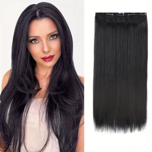 Extensões de cabelo Natural Extensão de Cabelo Humano Remy Liso Preto Peça Única com 5 Presilhas para Volume Natural 3/4 da Cabeça | Loja dos Cabelos