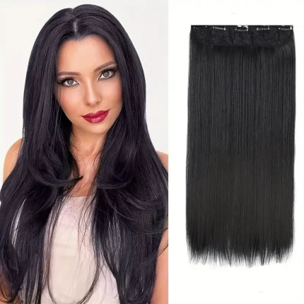Extensões de cabelo Natural Extensão de Cabelo Humano Remy Liso Preto Peça Única com 5 Presilhas para Volume Natural 3/4 da Cabeça | Loja dos Cabelos