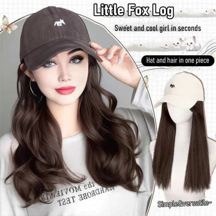 Perucas Peruca Sintética com Boné de Beisebol – Cabelo Longo Reto ou Encaracolado (30–45 cm) Estilo Rabo de Cavalo | Loja dos Cabelos