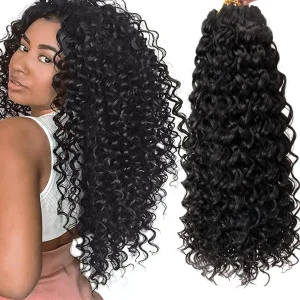 Extensões de cabelo Sintético Cabelo Sintético para Crochê Onda Natural Estilo Praia Cachos Water Wave Preto 10 a 22 Polegadas | Loja dos Cabelos