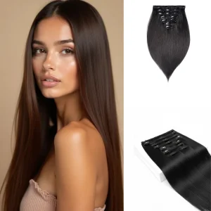 Extensões de cabelo Natural DESHI Extensões de Cabelo Humano Remy Liso com Clipe Invisível 120g – Kit com 7 Peças | Loja dos Cabelos