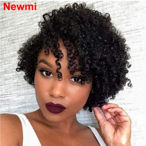Perucas Peruca Feminina de Cabelo Humano Afro Cacheado Curto com Parte Lateral, Corte Pixie, 8 Polegadas, Confeccionada à Máquina | Loja dos Cabelos