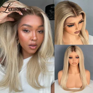Perucas Peruca Loiro Platinado 100% Cabelo Humano em Camadas com Frontal de Renda 13×4 180% Density | Loja dos Cabelos