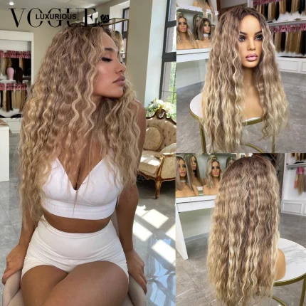 Perucas Peruca Ondulada Ombre Cinza e Loiro 100% Cabelo Remy com Frontal de Renda 13×6 Pré-Desfiada Natural | Loja dos Cabelos