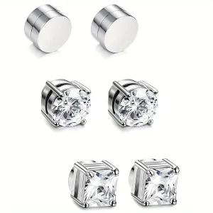 Bolsas e acessórios Brincos Magnéticos de Cristal 6 mm em Aço Inoxidável – Estilo Punk Sem Piercing | Loja dos Cabelos
