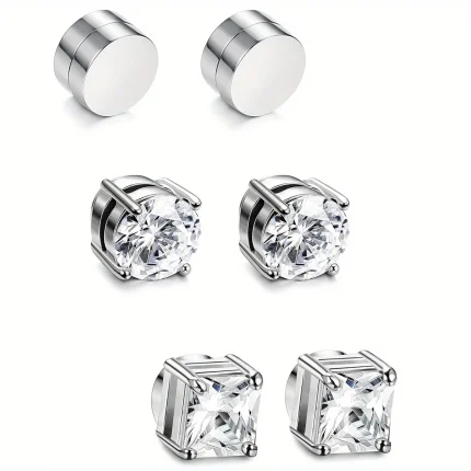 Bolsas e acessórios Brincos Magnéticos de Cristal 6 mm em Aço Inoxidável – Estilo Punk Sem Piercing | Loja dos Cabelos