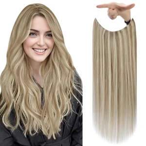 Extensões de cabelo Natural Extensão de Cabelo Humano com Fio Invisível, Peça Única, Cor #27 Loiro Mel, Comprimento 12 a 26 Polegadas, Leve e Confortável | Loja dos Cabelos