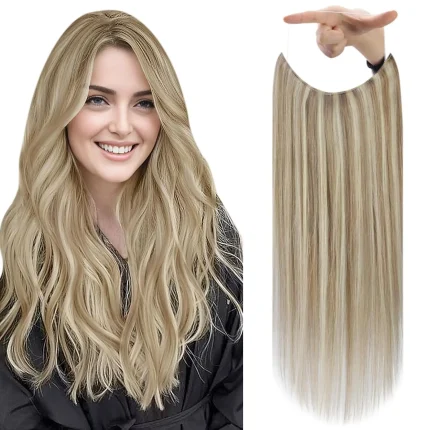 Extensões de cabelo Natural Extensão de Cabelo Humano com Fio Invisível, Peça Única, Cor #27 Loiro Mel, Comprimento 12 a 26 Polegadas, Leve e Confortável | Loja dos Cabelos