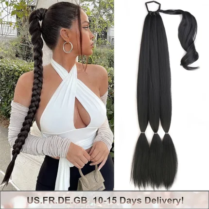 Rabo de Cavalo Extensão de Cabelo Sintético Trançado Rabo de Cavalo com Laço Feminino 34 Polegadas Preto Marrom Loiro | Loja dos Cabelos