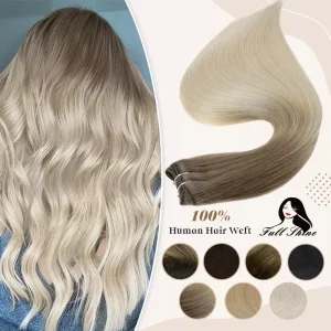 Extensões de cabelo Natural Extensão de Cabelo Humano Remy Liso Sedoso Ombré Loiro 100g Trama Dupla para Costura Profissional | Loja dos Cabelos