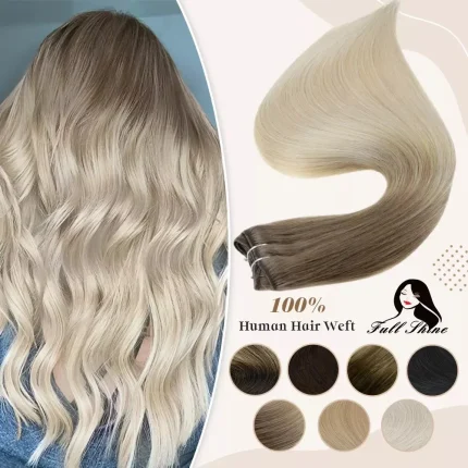 Extensões de cabelo Natural Extensão de Cabelo Humano Remy Liso Sedoso Ombré Loiro 100g Trama Dupla para Costura Profissional | Loja dos Cabelos
