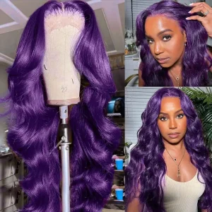 Perucas Peruca de Cabelo Humano Ondulado Roxo Escuro com Lace Frontal 13×4 HD e Volume 200% | Loja dos Cabelos