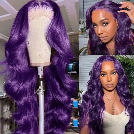 Perucas Peruca de Cabelo Humano Ondulado Roxo Escuro com Lace Frontal 13×4 HD e Volume 200% | Loja dos Cabelos
