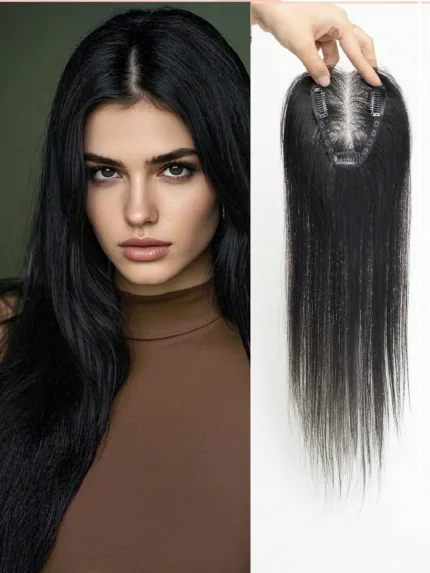 Perucas Topper de Cabelo Humano 3×4 com Base Tecida à Mão e Clipes Invisíveis para Disfarçar Falhas e Aumentar o Volume | Loja dos Cabelos