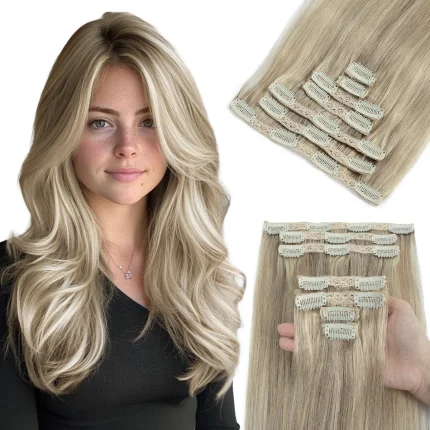 Extensões de cabelo Natural Extensão de Cabelo Humano Natural Loiro com Presilha Tic Tac (Clip-on) – Mega Hair Cabeça Cheia 12 a 24 Polegadas | Loja dos Cabelos