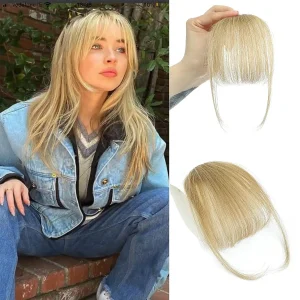 Extensões de cabelo Natural Franja Loira Natural com Presilha, 100% Cabelo Humano Fino, Franja Leve com Mechas Laterais para Extensão Feminina | Loja dos Cabelos