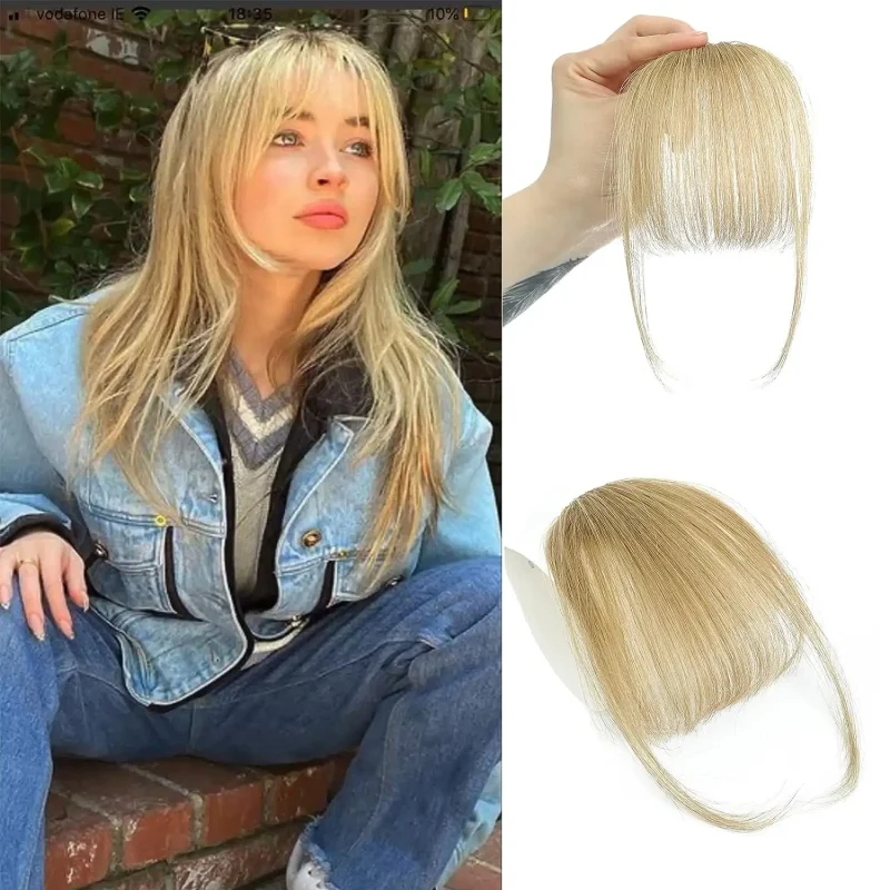 Extensões de cabelo Natural Franja Loira Natural com Presilha, 100% Cabelo Humano Fino, Franja Leve com Mechas Laterais para Extensão Feminina | Loja dos Cabelos