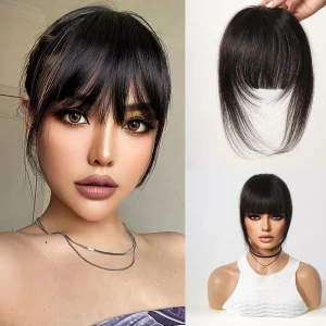 Extensões de cabelo Natural Franja Feminina 3D de Cabelo Humano Remy Preto Natural com Clipe e Efeito Leve Desbastado | Loja dos Cabelos