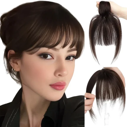 Extensões de cabelo Natural Franja Feminina de Cabelo Humano Natural com Base de Renda Respirável Marrom Escuro com Clipe | Loja dos Cabelos