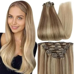 Extensões de cabelo Natural Extensão de Cabelo Humano Brasileiro 100% Natural com Presilhas, Balayage Bicolor, Volume Extra 150g | Loja dos Cabelos
