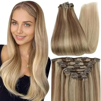 Extensões de cabelo Natural Extensão de Cabelo Humano Brasileiro 100% Natural com Presilhas, Balayage Bicolor, Volume Extra 150g | Loja dos Cabelos
