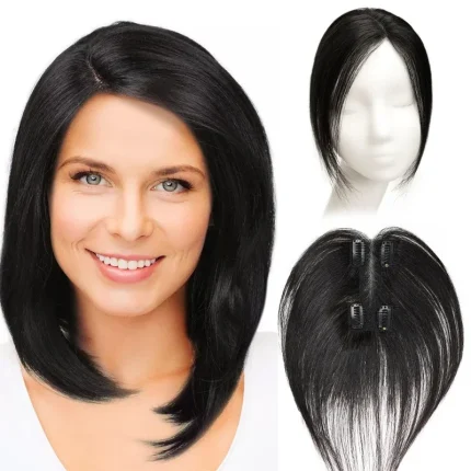 Extensões de cabelo Natural Franja Feminina Natural para Testa, Cabelo Humano 100%, Efeito 3D, Franja Leve com 4 Presilhas, 25 cm | Loja dos Cabelos