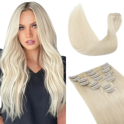 Extensões de cabelo Natural Extensões de Cabelo Humano Liso com Presilhas, 7 Peças, Cor Personalizada, Trama Natural | Loja dos Cabelos
