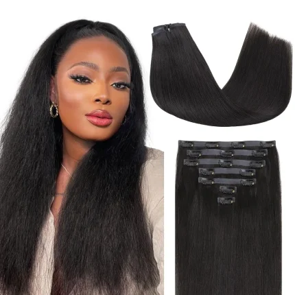 Extensão de Cabelo Humano Remy Liso Crespo 4C Clip-in Sem Costura, Aparência Natural, 8 Peças, 100g