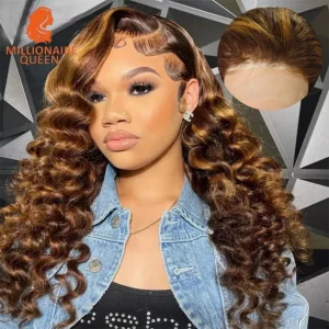 Perucas Peruca Onda Solta Super Dupla 100% Cabelo Humano com Frontal de Renda 13×4 Sem Cola e Mechas Destacadas | Loja dos Cabelos