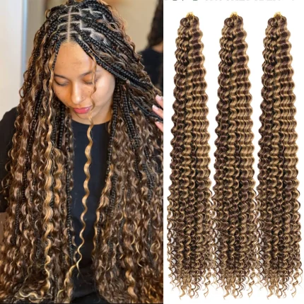 Extensões de cabelo Sintético Extensão de Cabelo Sintético para Trança Crochê Ondulada Profunda Boho Encaracolada Fibra de Alta Temperatura | Loja dos Cabelos