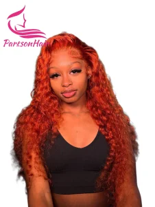Perucas Peruca Encaracolada Vermelho Gengibre 100% Cabelo Humano com Frontal de Renda Pré-Desfiada 13×4 ou 13×6 | Loja dos Cabelos