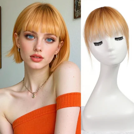 Extensões de cabelo Natural Franja de Cabelo Humano 100% com Presilhas, Ombre Laranja, Corte Natural, Uso Diário Feminino | Loja dos Cabelos
