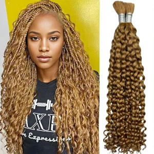 Extensões de cabelo Natural Cabelo Humano Loiro Mel Nº 27 para Tranças Boho – Onda Profunda Cacheada, Extensão em Massa Sem Trama, Grau 12A | Loja dos Cabelos