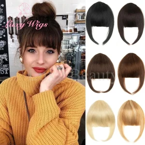 Extensões de cabelo Natural Franja de Cabelo Humano Clip-in 3D com 3 Presilhas, Efeito Natural sem Corte, Cores Preto, Castanho e Loiro, Não Remy | Loja dos Cabelos