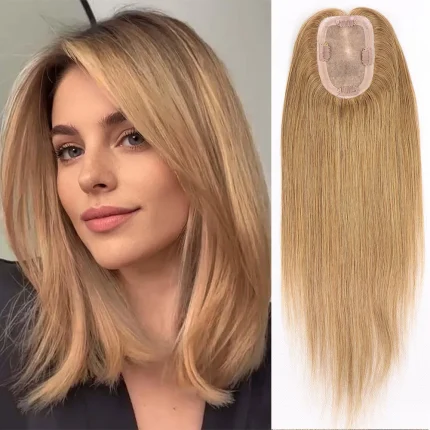 Perucas Topper de Cabelo Humano Loiro Mel para Mulheres 16 Polegadas com Clips, Liso, Base Monofilamento, Cabelo Remy para Cabelos Finos | Loja dos Cabelos