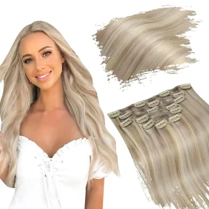 Extensões de cabelo Natural Extensão de Cabelo Humano Remy Ugeat com Presilha Tic Tac – Trama Dupla Cabeça Cheia Balayage 12 a 24 Polegadas | Loja dos Cabelos