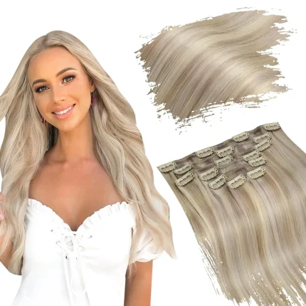 Extensões de cabelo Natural Extensão de Cabelo Humano Remy Ugeat com Presilha Tic Tac – Trama Dupla Cabeça Cheia Balayage 12 a 24 Polegadas | Loja dos Cabelos
