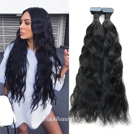 Extensões de cabelo Natural Extensão de Cabelo Humano com Fita Adesiva Invisível, Ondulado Natural, Trama Skin Weft, Comprimento 10 a 30 Polegadas, 40 Peças (100g) | Loja dos Cabelos