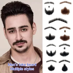 Barbas Barba e Bigode Realistas de Cabelo Humano — Tons Preto e Castanho, Curto, Feitos à Mão com Renda Invisível para Maquiagem e Caracterização | Loja dos Cabelos