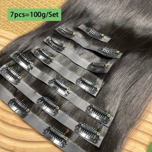 Extensões de cabelo Natural Extensões de Cabelo Humano Liso com Presilhas PU Sem Costura, Pele Invisível, Cabelo Virgem Natural, 7 Peças, 100g | Loja dos Cabelos