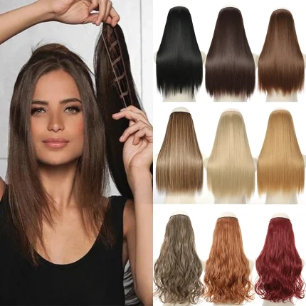 Extensões de cabelo Sintético Extensões de Cabelo Sintético Natural 16 e 22 Polegadas sem Presilhas, Mistura de Cores Loiro, Preto e Cinza para Mulheres | Loja dos Cabelos