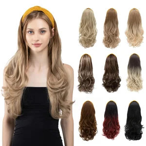 Perucas Peruca Feminina Sintética Longa Ondulada com Bandana, Ombre Marrom Preto e Loiro, Aparência Natural e Resistente ao Calor | Loja dos Cabelos