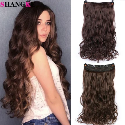 Extensões de cabelo Sintético Extensão de Cabelo Sintético Longo Ondulado 100 cm com Presilha Resistente ao Calor Preta ou Marrom para Mulheres | Loja dos Cabelos
