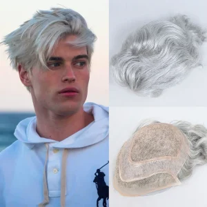 Perucas Prótese Capilar Masculina em Cabelo Humano Ondulado Natural com Frente em Renda e Base Mono PU – Cor 1B/90 | Loja dos Cabelos