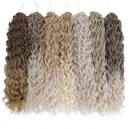 Extensões de cabelo Sintético Cabelo Sintético Crochê Onda Profunda, Trança Afro Torcida, Ombre Loiro Rosado, Extensão Ondulada Feminina | Loja dos Cabelos