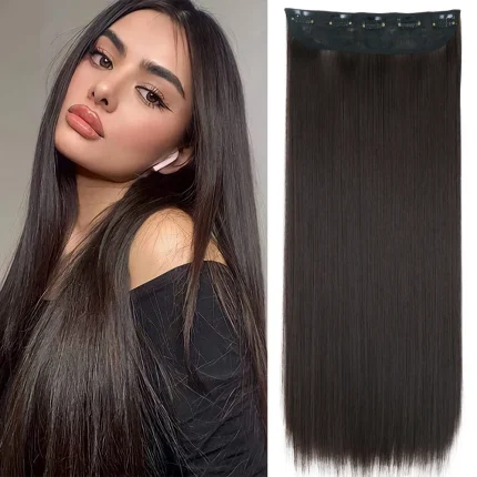 Extensões de cabelo Sintético Extensão de Cabelo Sintético Longa Lisa com 5 Presilhas Resistente ao Calor – Loiro, Castanho e Preto | Loja dos Cabelos