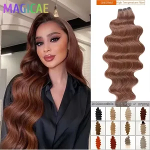 Extensões de cabelo Sintético Extensão de Cabelo Sintético Ondulado 200g 30 Polegadas Resistente ao Calor Ombré Castanho Loiro Branco 27/613 60# | Loja dos Cabelos